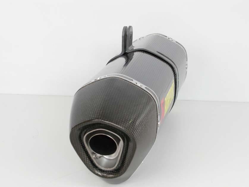 13. For optional carbon-fiber muffler bracket only: attach the optional Akrapovič carbon-fiber bracket as shown, useing stock bolts