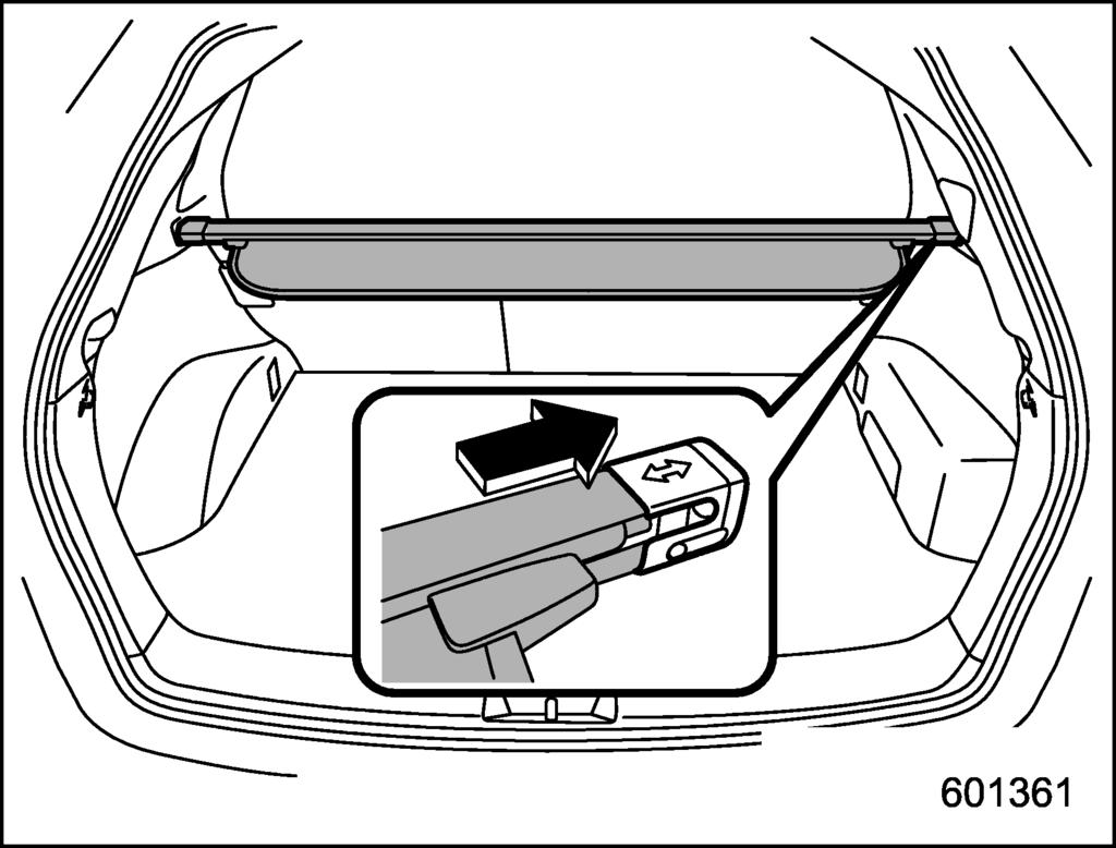 Interior equipment/cargo area cover 6-13 WARNING Do not place anything on the extended cover.