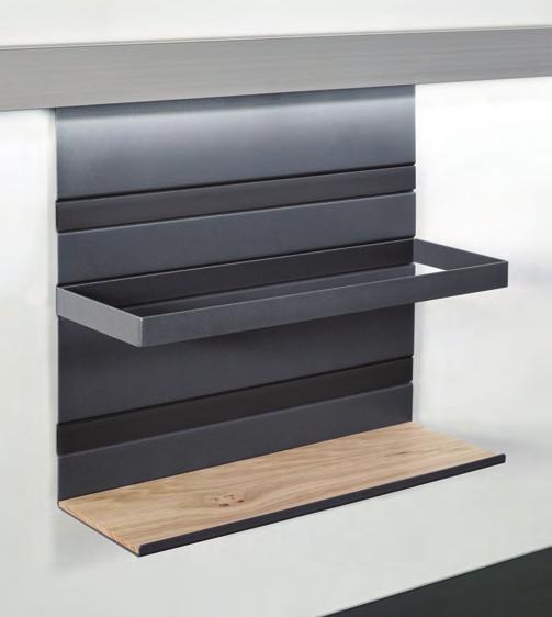 Graphite black with oak shelf insert Titanium grey with oak shelf insert Titanium grey with