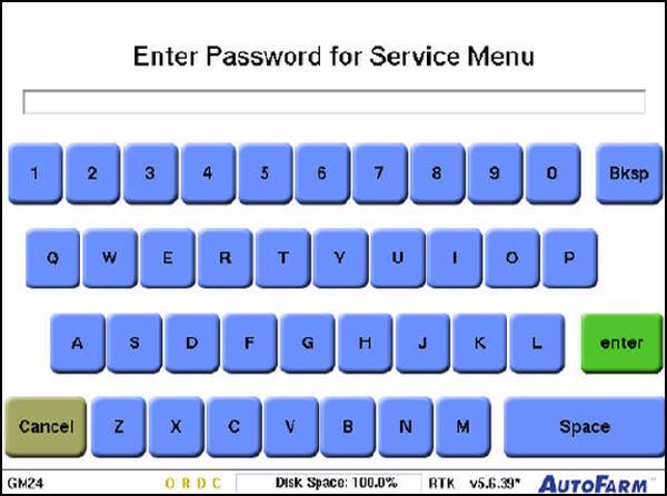 Type the Service Menu password, and then press the enter