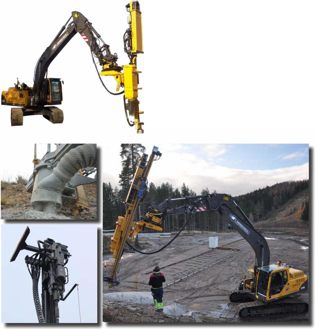 Mast attachments for excavators For blast hole drilling Recommended Excavator 18-25 ton DM60 Hole Range* 35-89 mm Mast Length Stroke, travel length rod Feeding* Weight* Remote control Lateral tilt