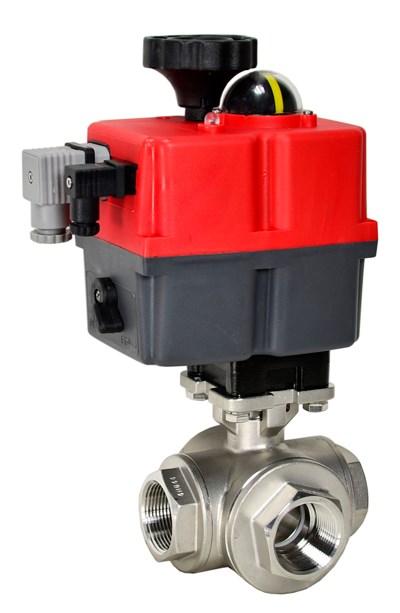 Electric Actuated 3-Way Ball Valves T-Port, Lead Free Brass, Full Port 1/4 to 2 inch NPT SERIES Construction Features Auxiliary limit switches to confirm open/closed valve position External LED