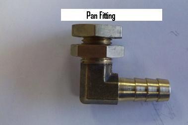 When you have determined the best location for the pan connector, locate the hole vertically by holding the hex connector nut on a vertical surface of the pan and marking its location.