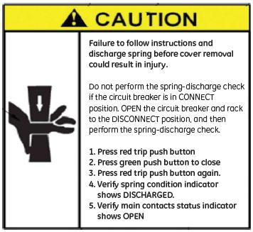 Vacuum bottle label Spring charge status indicator Breaker nameplate Charging handle Close pushbutton Operation