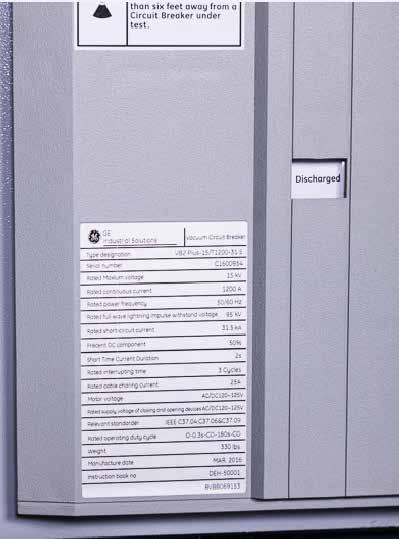 Each breaker is provided with a label specifying ratings and identification number on the front
