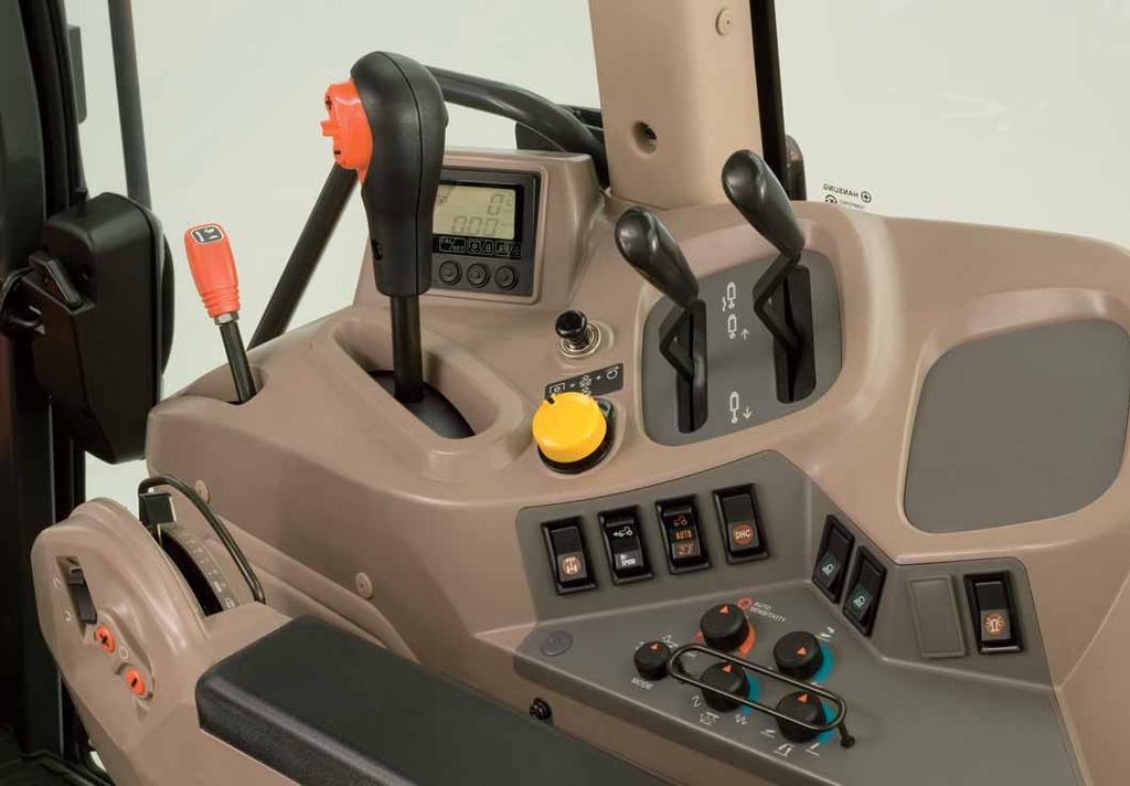 No searching. No fumbling. Our new, ergonomically designed control console puts all the vital control levers, switches, and buttons of the M128X tractor within easy reach of your right arm.