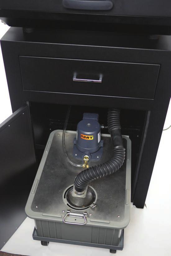 The reservoir fits conveniently in the available cabinet, or can be placed near the machine in existing lab furniture.