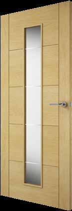 Factory glazed FD30 fire doors available, with 7mm laminated fire rated safety glass and frit print detailed lines.