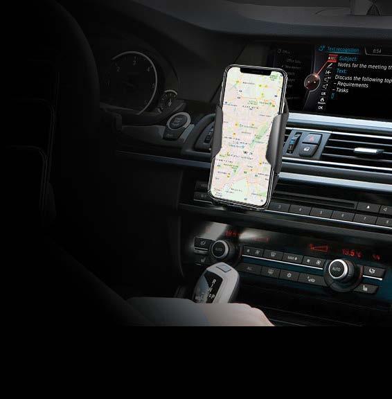 PowerDRIVE Qi WIRELESS CAR CHARGER FAST CHARGE minibatt PowerDRIVE is a practical wireless charger with 2 high-performance induction coils and a 10W fast charge system compatible with all devices