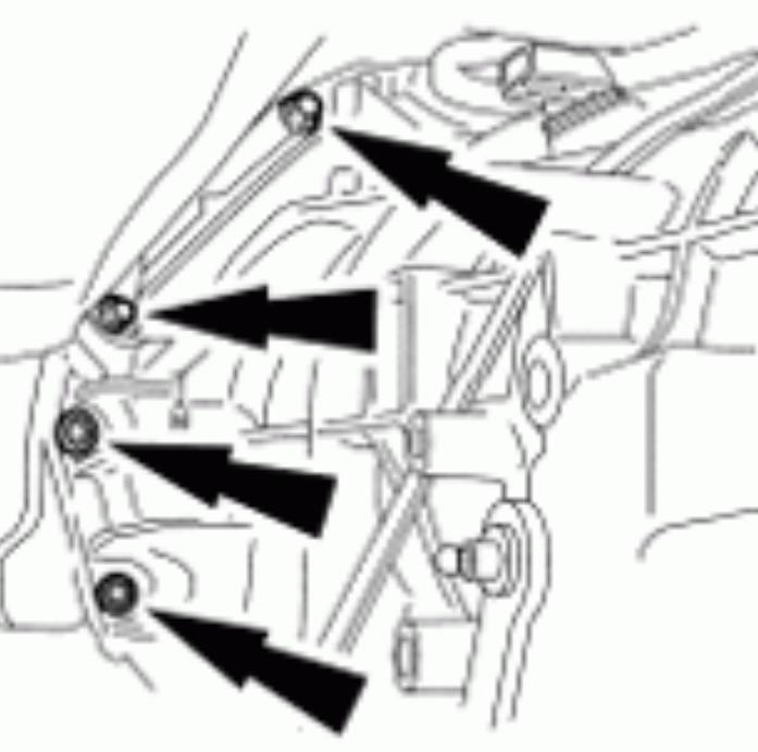 8 19. Remove and discard the 8 torque converterto-flexplate nuts. 20. Remove the 9 transmission-to-engine mounting bolts. 21. Carefully lower the transmission assembly. 22.