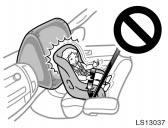 LS13037 Move seat fully back LS13038 On vehicles with side airbags and curtain shield airbags, do not allow the child to lean his/her head or any part of his/her body against the door or the area of
