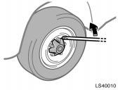 After the tire is lowered completely to the ground, remove the holding bracket.