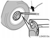 Loosening wheel nuts LS40012a LS40013 Never use oil or grease on the bolts or nuts. The nuts may loose and the wheels may fall off, which could cause a serious accident. Type C 3.