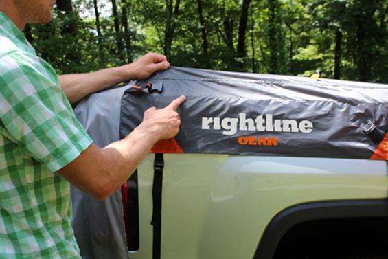 Tip #2 As you follow the Truck Tent Set Up Guide, make sure that you keep the inner flap seam even with the top of your truck bed as shown below.