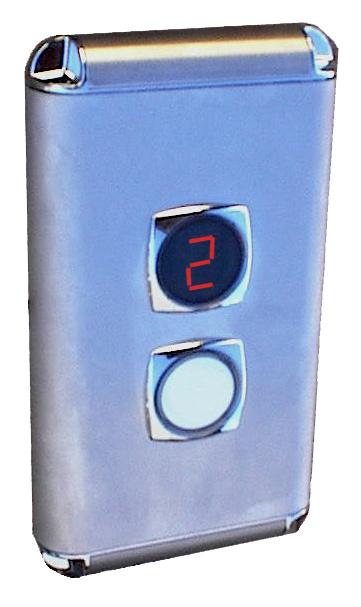 Emergency stop switch. Emergency alarm switch. Battery powered during power failure. Battery backup emergency light, integrated into the top of the panel, illuminates during power failure.