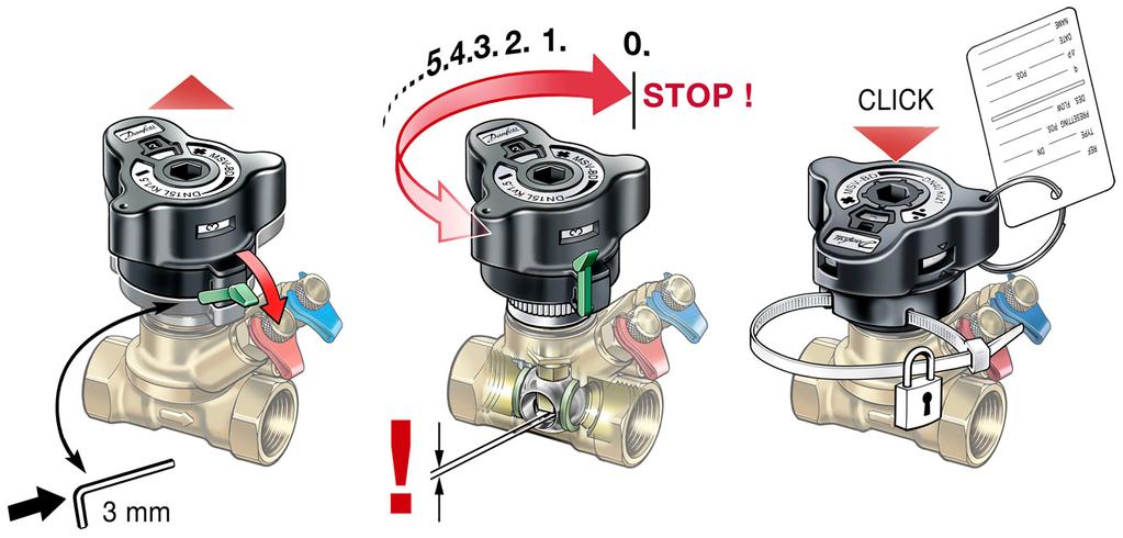 Shut-off In order to shut-off the valve the handle must be pressed down. The shut-off function features a ball valve, which only requires a 90 degree turn to shut the valve completely.