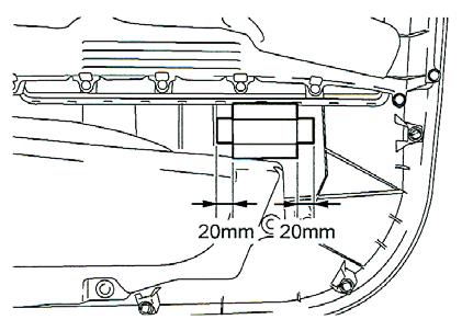 4) Remove the adhesive backing from the door trim lower pad (urethane block) and attach it to the door trim board assembly in the position shown in the illustration.