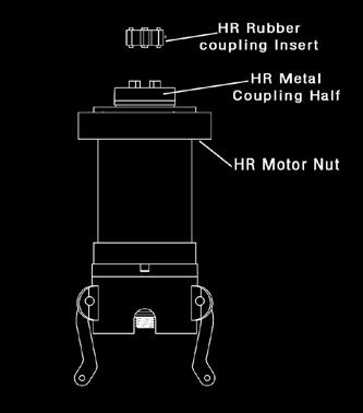Install the rubber coupling insert onto the metal coupling half located on top of the HR drive assembly. 3. Find the metal coupling half located inside the HR motor.