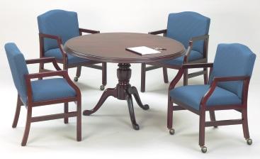 Hartford Round Traditional Table eries features: 3 /4 solid maple top with 3 /4 skirt 1 1 /2 total edge thickness Five step hand rubbed finish olid maple construction in a Mahogany finish Round Table