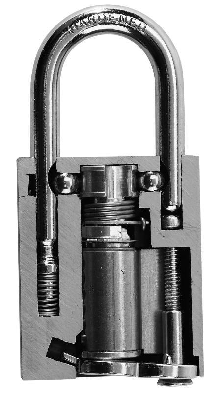 American Lock Series A1000, A5000 & A6000 Disassembly Unlock shackle Use a Phillips screwdriver to remove security screw Remove security nut and trap door Remove cylinder and anti-bypass plate Place