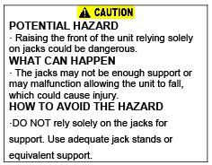 to stop 1) Raise the front of the unit and support it with jack stands or equivalent support to the transportation position 2) Clean the debris from underside of the mower and in the blower assembly.