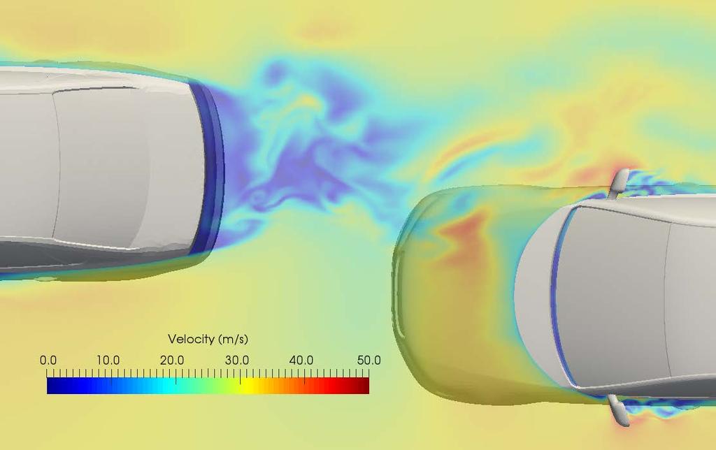 The extracted video from the simulation shows how the pressure peaks start at the front edge of the hood and are swept up over the length of the hood to the bottom of the windscreen.