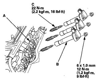 Fig. 3: Identifying Pointers And Red Mark 10. If the ignition timing differs from the specification, check the cam timing.