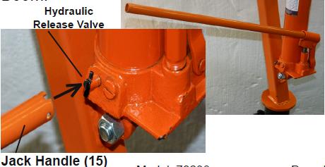 Note the Stop Pin (18) - see photo below. The Boom can swivel from side to side; Stop Pin is inserted in either Stop 1 (19) or Stop 2 (20) location. 9.