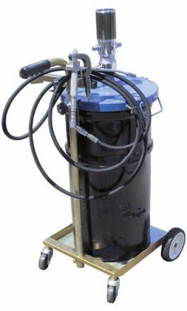 ) CONTAINERS 50:1 pump 70-115 psi operating pressure Pumps up to 1.76 lbs. per minute 82 db noise level 13 delivery hose 15.1 drum cover 14.5 follower plate Control valve Ship weight 38 lbs.