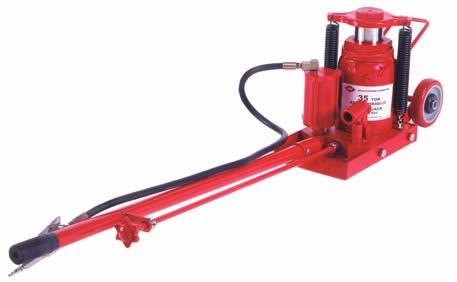 41 T handle and large rubber tires for easy movement Heat-treated cylinder wall to protect against scoring Operates at 90-180 psi 35 TON AXLE JACK MODEL 535A Designed for heavy-duty use in lifting