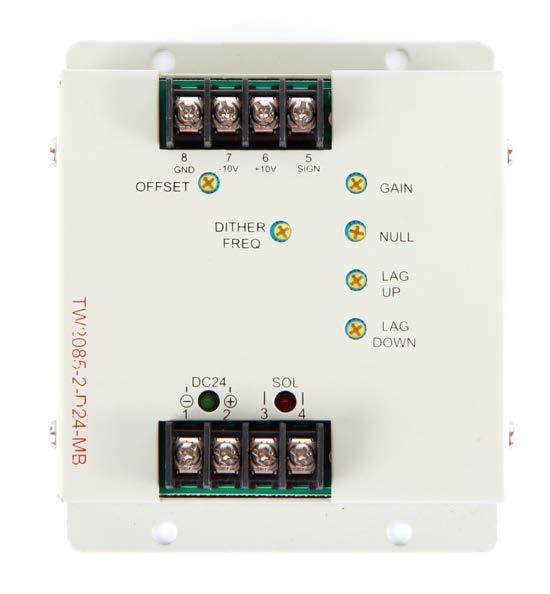 Proportional Valve > Electronic Amplifier P-C Board TW2085-2 MODEL SPEC. Model TW2085-2 Supply Voltage Fuse DC24V 2A Load Coil Resistance 10Ω / 20Ω ( 20 C ) Input Control Voltage 0V ~ +9V Max.