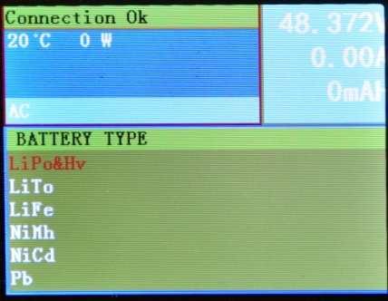 Press ENTER/START shortly on any memory name enter into function selection interface. Take Li-Ion battery as sample.