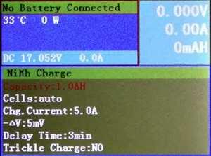 For NiMh/NiCd battery, there are Charge, Discharge and Cycle functions. As below pictures. The Details of parameters set up for NiMH/NiCd battery is in the following table. Parameters Min.