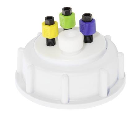 DIN60 Waste Cap DIN60 Waste Cap Closure: PP Insert: PTFE Nuts: PPS/POM Ferrules: ETFE/CTFE Sleeves: PP Adapter: PA/PP Plug: PTFE O-Ring: NBR (see Chemical Resistance chart on page 14-15) Connections