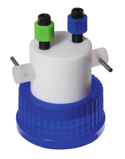 GL45 Safety Caps GL45 Safety Caps Prevent evaporation of volatile compounds Fit to all bottles with GL45 thread 2, 3 or 4 ports available Stopcocks for perfect interrupting of solvent lines Stopcocks