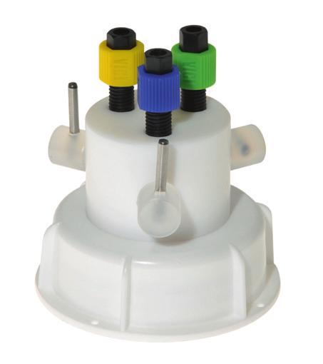 DIN50 Safety Caps DIN50 Safety Caps Prevent evaporation of volatile compounds Fit to all bottles or canisters with DIN50 thread 2, 3 or 4 ports available Stopcocks for perfect interrupting of solvent