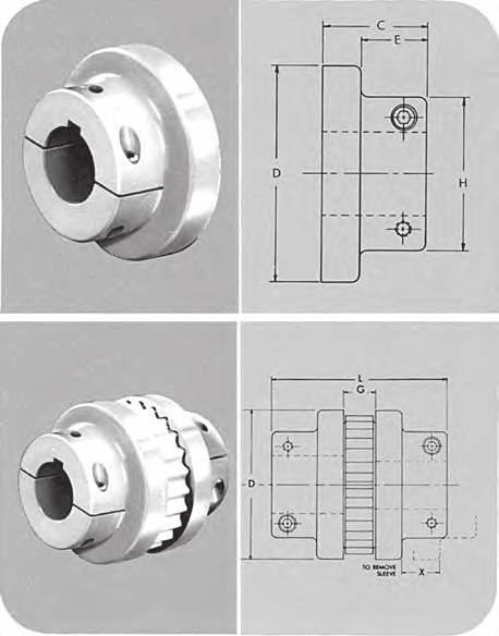 Type C Sure-Flex Dimensions CLAMP HUB SPACER DESIGN C E FLANGES D H Sure-Flex Type C Clamp Hub flanges employ integral locking collars and screws to assure a clamp fit on the shaft.