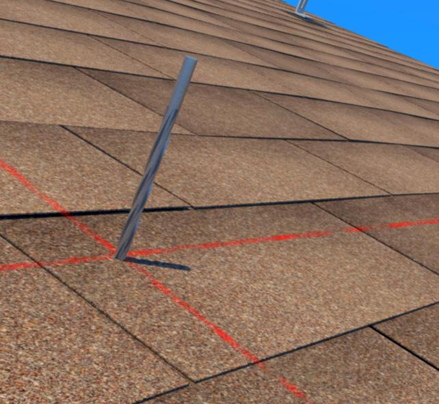 Note: The distance between the rows of mounts is calculated by the module dimension N-S plus 1 3/8 (35mm). Lag screw should be installed as close to center of exposed shingle as possible.