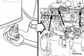 NOTE: A drop in engine speed indicates the injector was delivering fuel to the cylinder. NOTE: Be sure to tighten the fuel line nut before proceeding to the next injector.