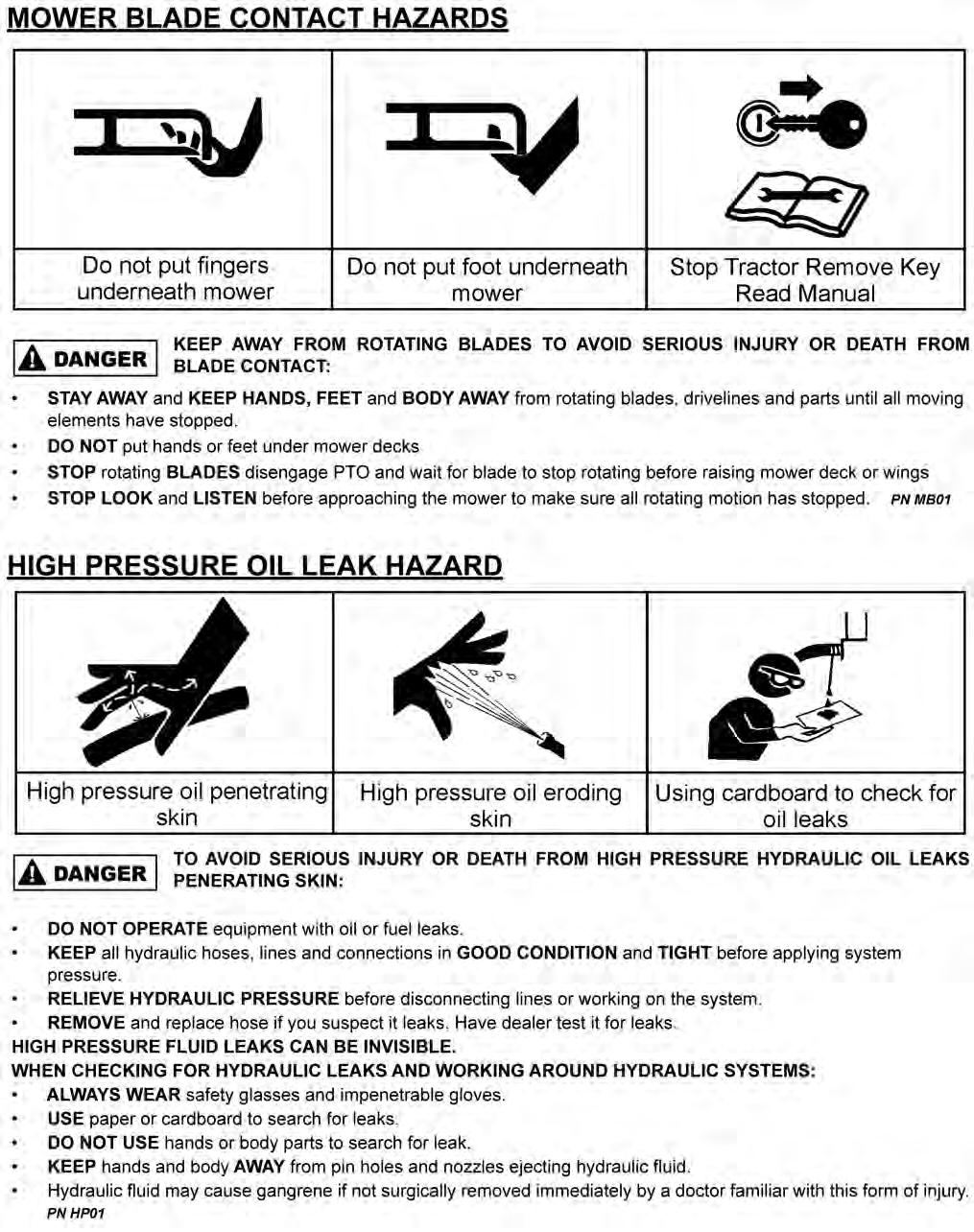 SAFETY MOWER BLADE CONTACT HAZARDS SAFETY KEEP AWAY FROM ROTATING BLADES TO AVOID SERIOUS INJURY OR
