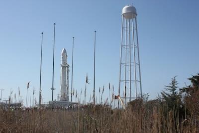 The Antares rocket on the launch pad at Wallops Island, Va.