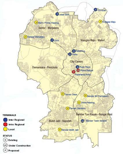 Figure 10.4 : Location of bus terminals, 2000 10.4.4 Road infrastructure a) New roads development 450.