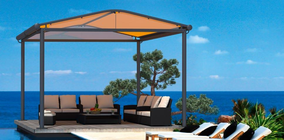 markilux pavilion RS-1 PREVIEW XXL TECNICL INFORTION rated to wind resistance class 3 (corresponds to eaufort 6) markilux pavilion RS-1 Free-standing frame system supporting a track-guided, curved