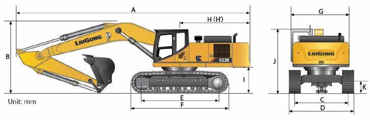 DIMENSIONS Boom 5,710 mm (18 9 ) Arm Options 2,915 mm (9 7 ) 2,700 mm (8 10 ) A Shipping Length 9,570 mm (31 5 ) B Shipping Height Top of Boom 3,140 mm (10 4 ) C Track Gauge 2,390 mm (7 10 ) D