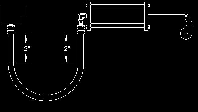 Design the hose with a minimum of bends in the air path. Bends in the hose and angle fittings will also restrict the flow of air and can result in undesired pressure loss.