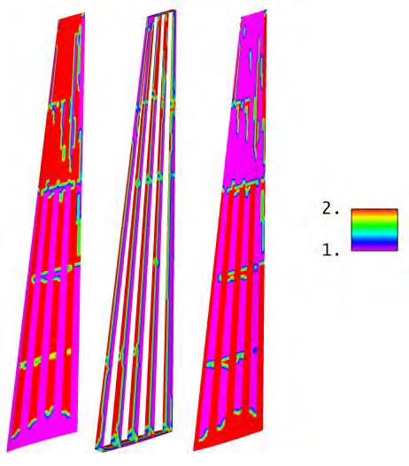 Finally, both vertical tails are well designed for the current loads, resulting in the following thickness distributions,
