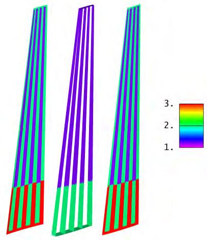 Figure 56: Final thickness distribution of the composite material layers along the 4PAX (on the left) and 6PAX (on the right) vertical tails. 7.3.