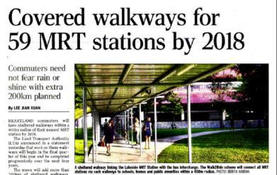 WALK2RIDE PROGRAMME 200km of new sheltered walkways by 2018 Sheltered connectivity between