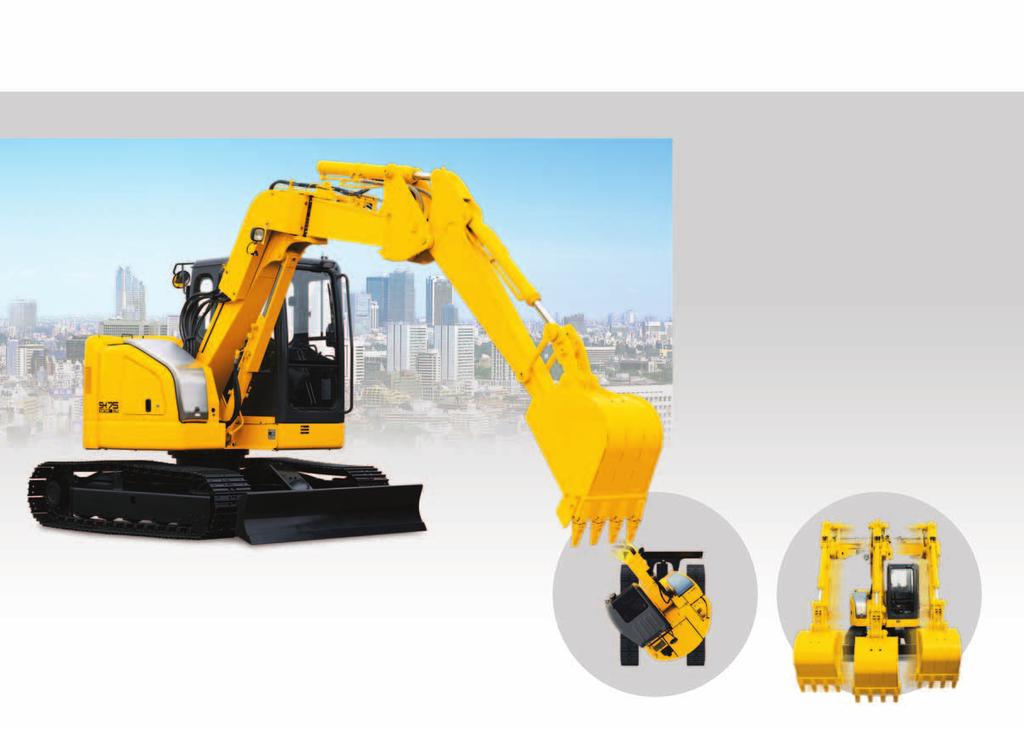 Minimum Swing Radius In addition to boasting top-class compact rotational capability for cramped areas, outstanding stability, and powerful digging and drive strength have been realized.