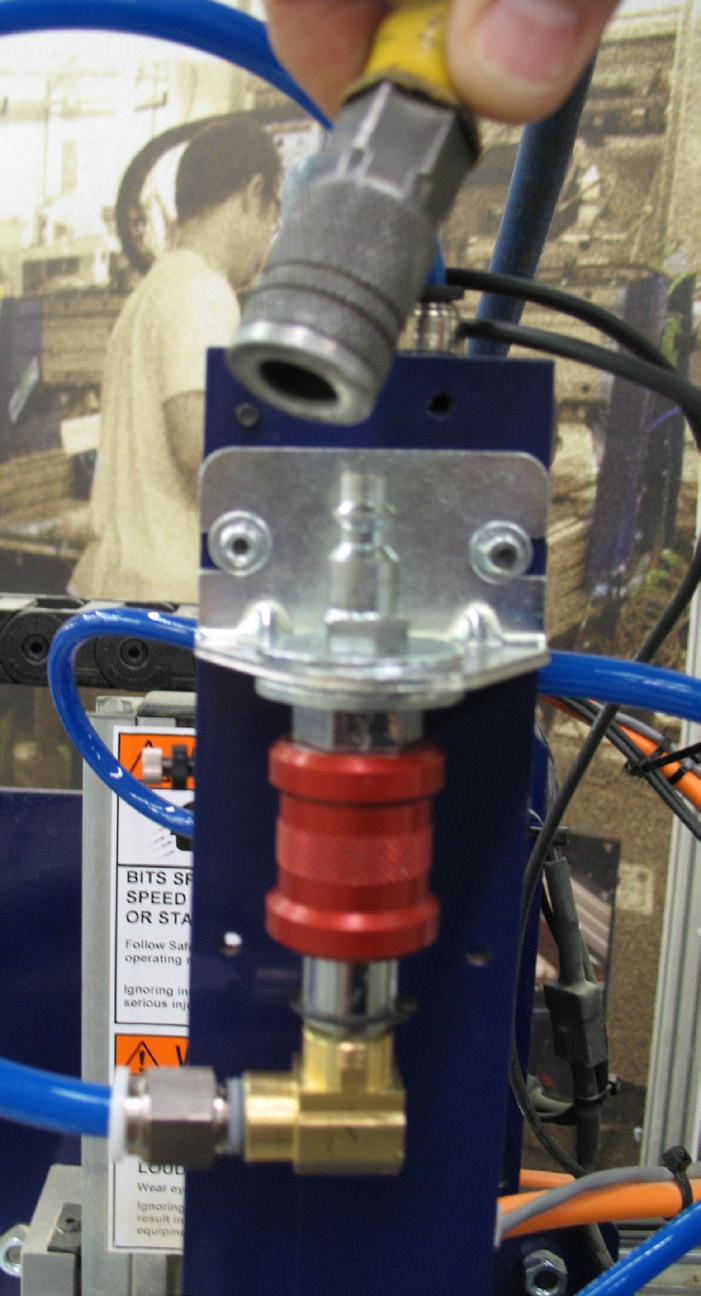The left solenoid valve controls the drill on/ off, and should be connected to output 6 for a single air drill installation. Label the cables (Drill or Cylinder) to help keep track of them.